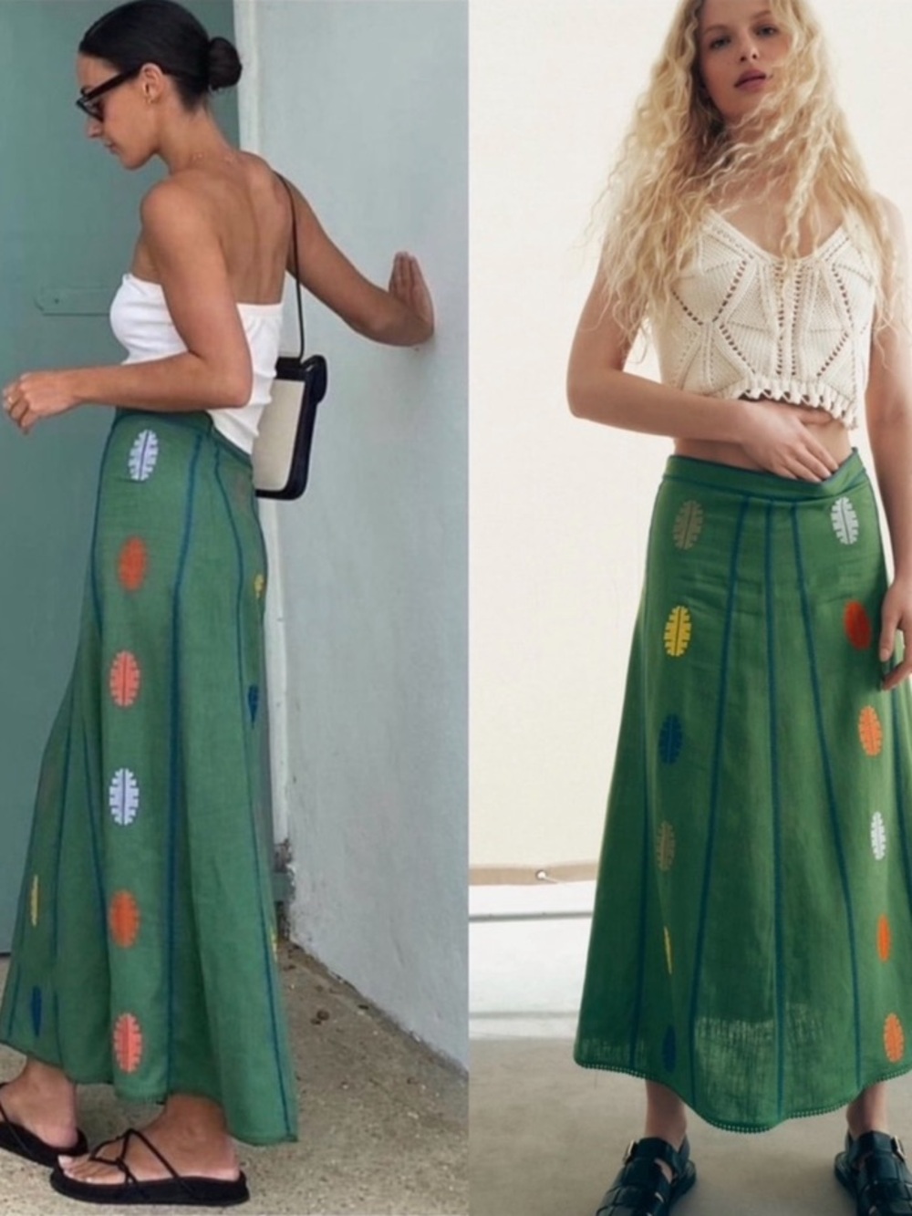 Zara Embroidered Linen Blend Layered Skirt Size M